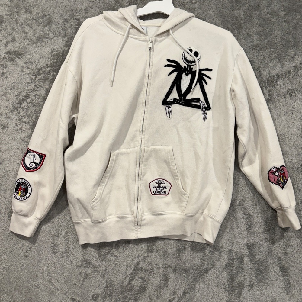 Disney Nightmare Before Christmas Jack Skellington Sally Zip Hoodie XL Ivory